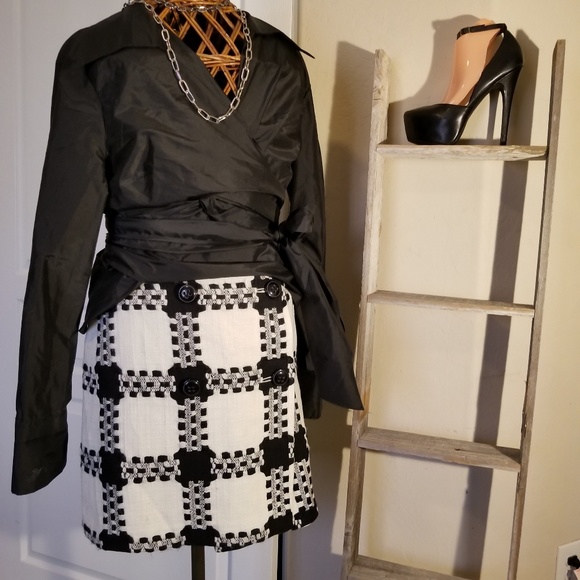 Focus 2000 Dresses & Skirts - Woven black and white Mini/mid  wrap skirt